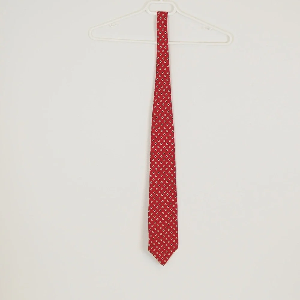 Lauren Ralph Lauren Tie Mens Red Geometric 100% Silk Hand Finished Necktie